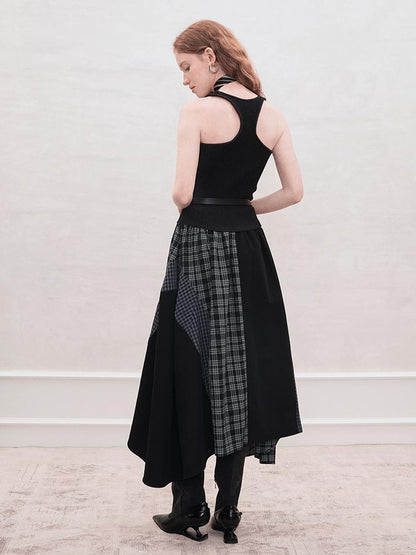 AnnoMundi Plaid Patchwork Asymmetrical Maxi Skirt