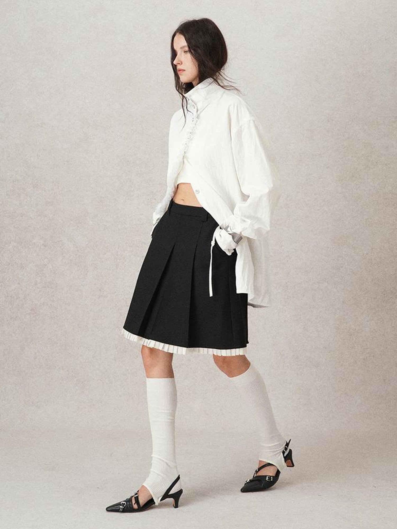 AnnoMundi Pleated Contrast Trim Blazer Skirt