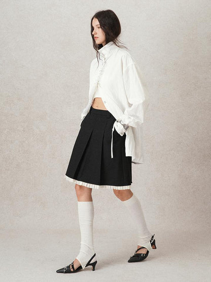 AnnoMundi Pleated Contrast Trim Blazer Skirt