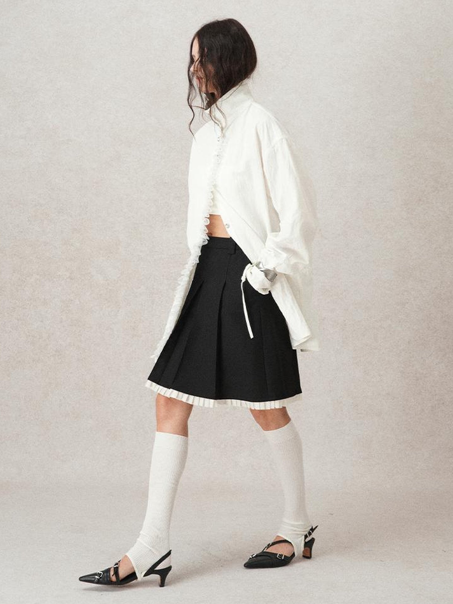AnnoMundi Pleated Contrast Trim Blazer Skirt