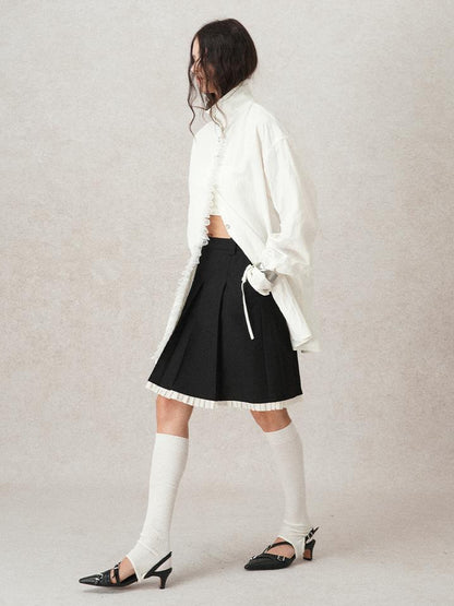 AnnoMundi Pleated Contrast Trim Blazer Skirt
