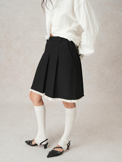 AnnoMundi Pleated Contrast Trim Blazer Skirt