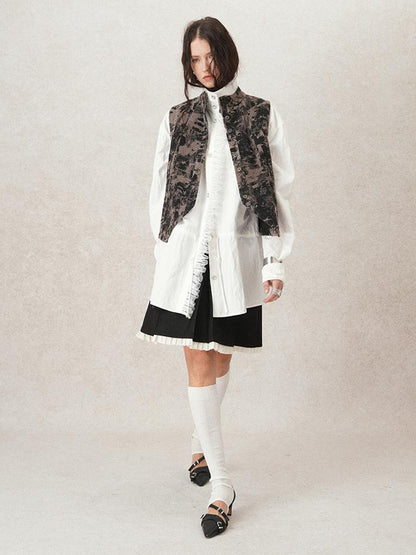 AnnoMundi Pleated Contrast Trim Blazer Skirt