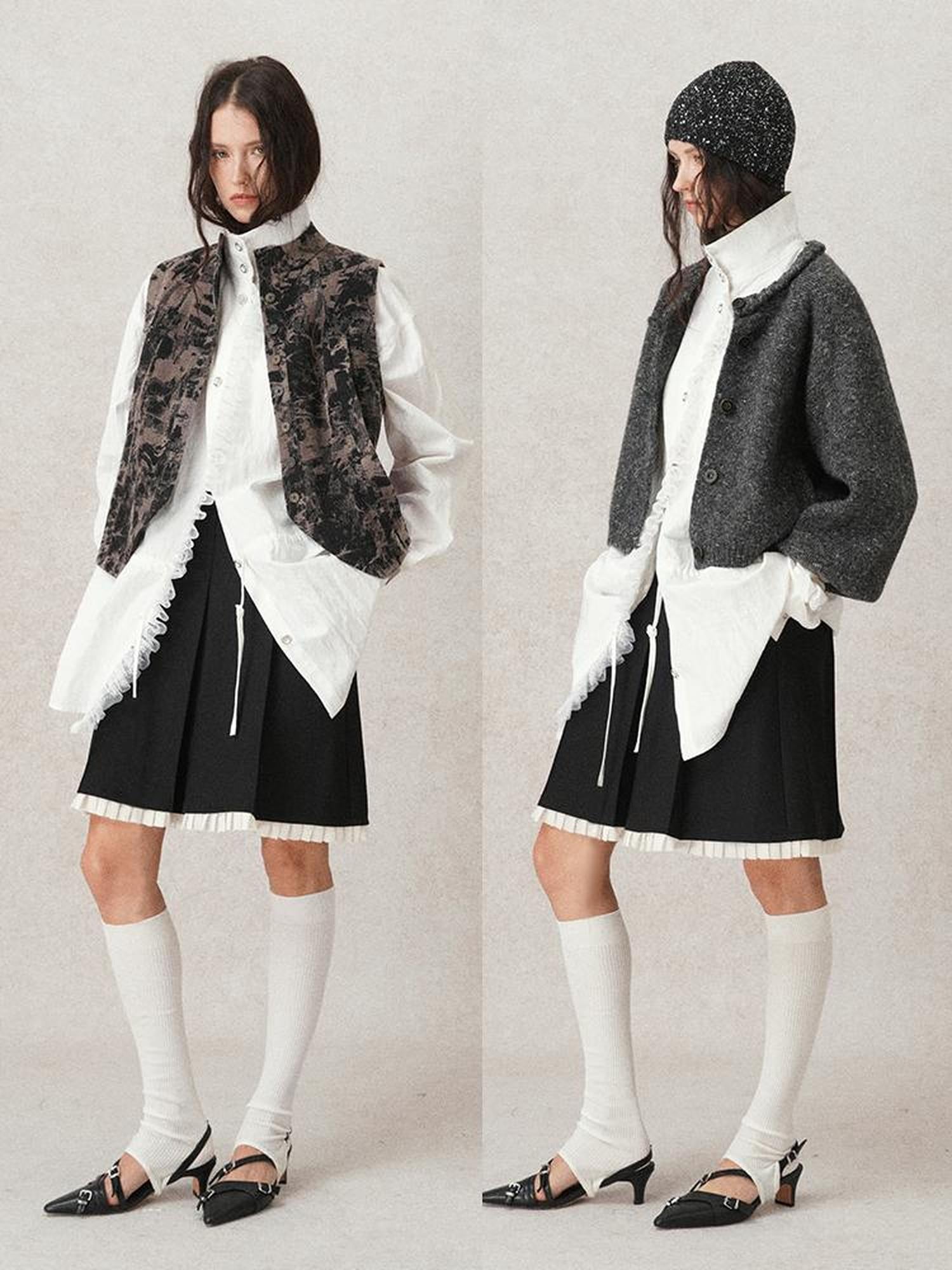AnnoMundi Pleated Contrast Trim Blazer Skirt