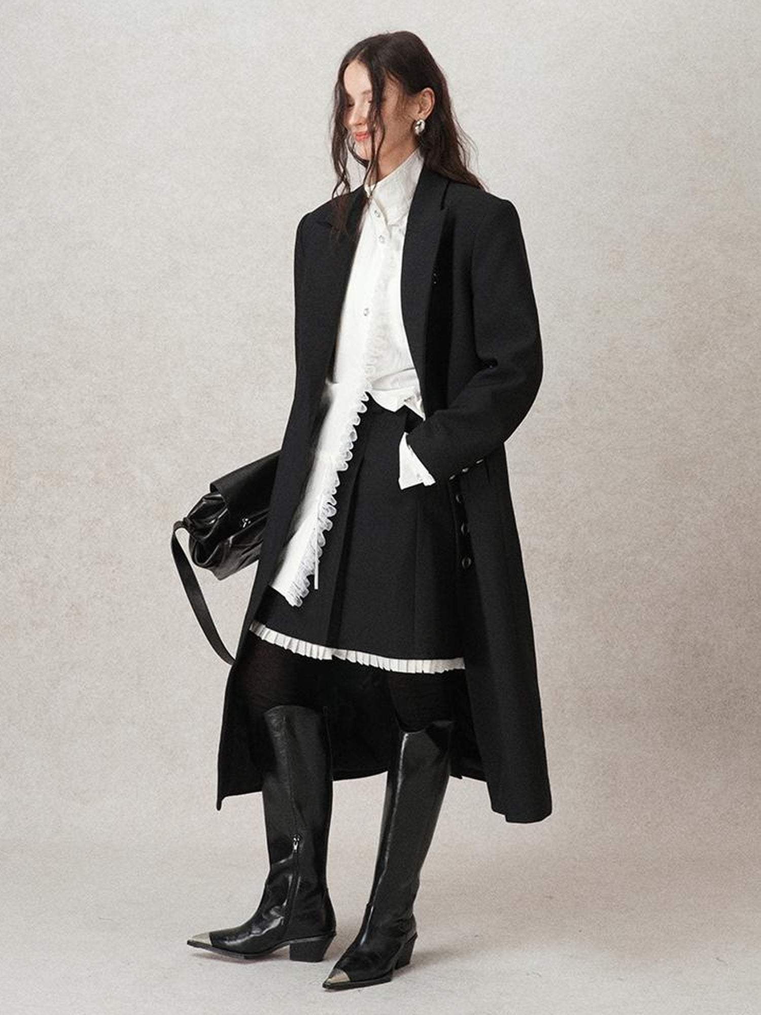 AnnoMundi Pleated Contrast Trim Blazer Skirt