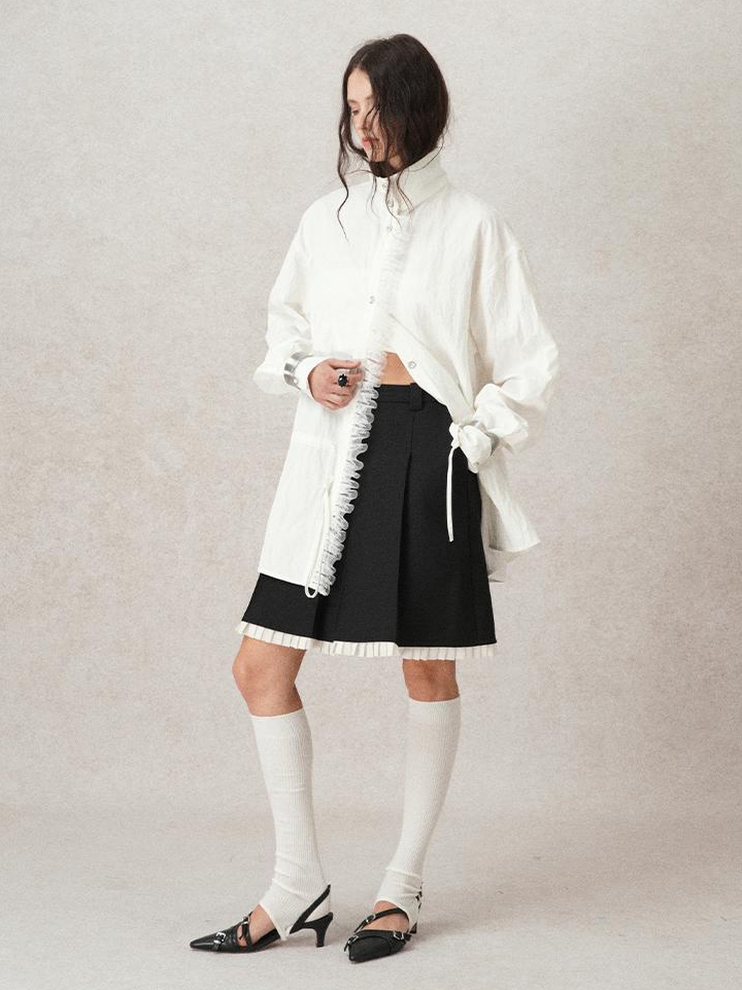 AnnoMundi Pleated Contrast Trim Blazer Skirt