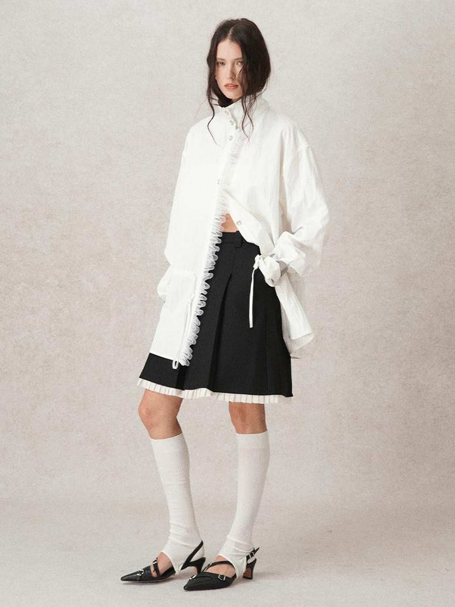 AnnoMundi Pleated Contrast Trim Blazer Skirt