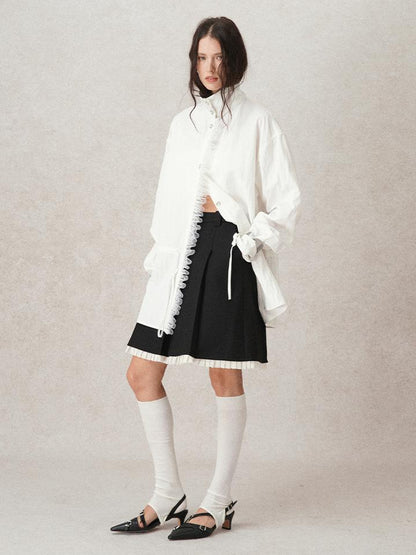 AnnoMundi Pleated Contrast Trim Blazer Skirt