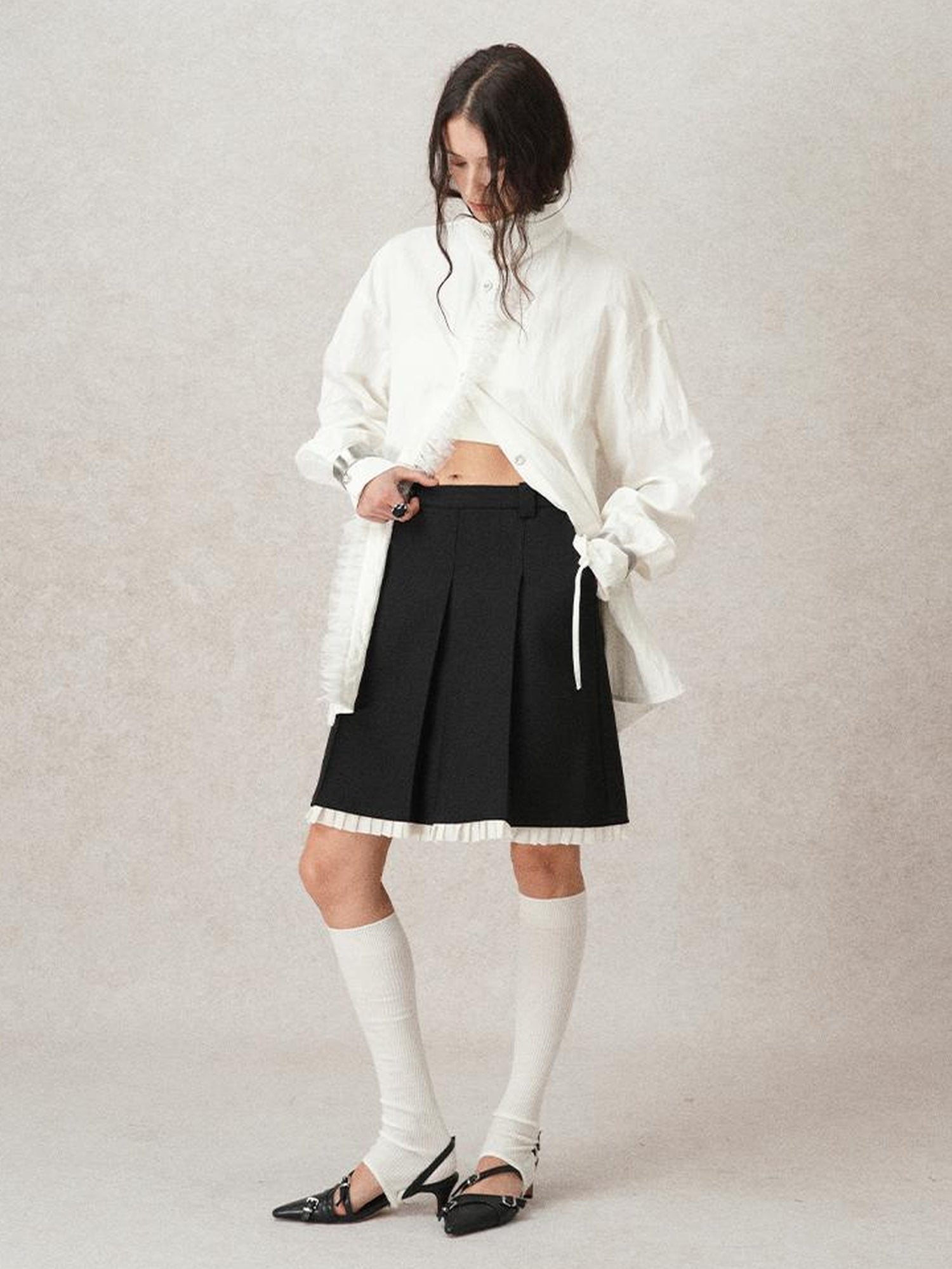 AnnoMundi Pleated Contrast Trim Blazer Skirt