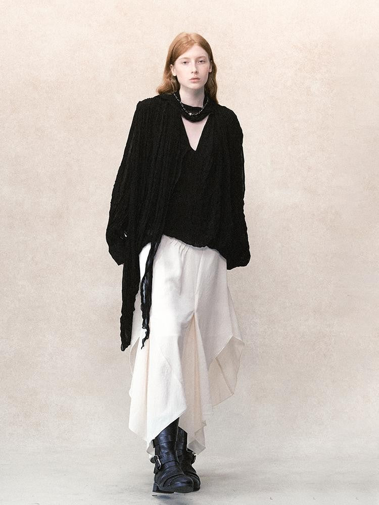 AnnoMundi Pleated Irregular Layered V-neck Long Sleeve Women&