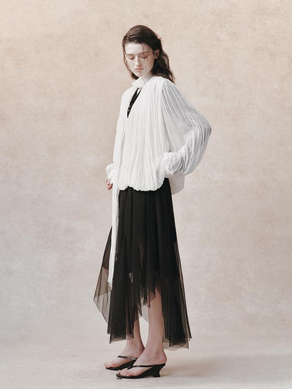 AnnoMundi Pleated Irregular Layered V-neck Long Sleeve Women&