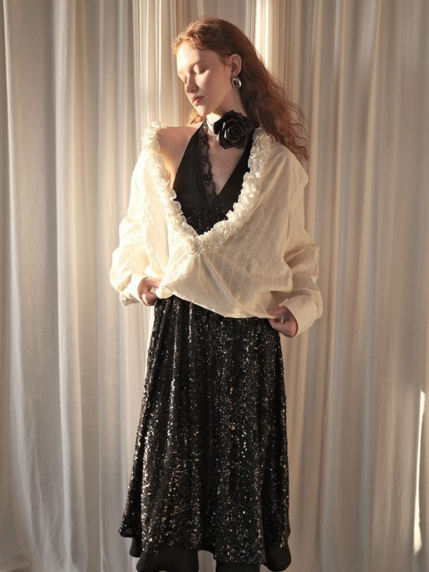 AnnoMundi Pleated Light V Neck Striped Blouse