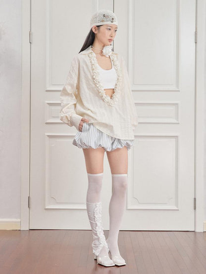 AnnoMundi Pleated Light V Neck Striped Blouse