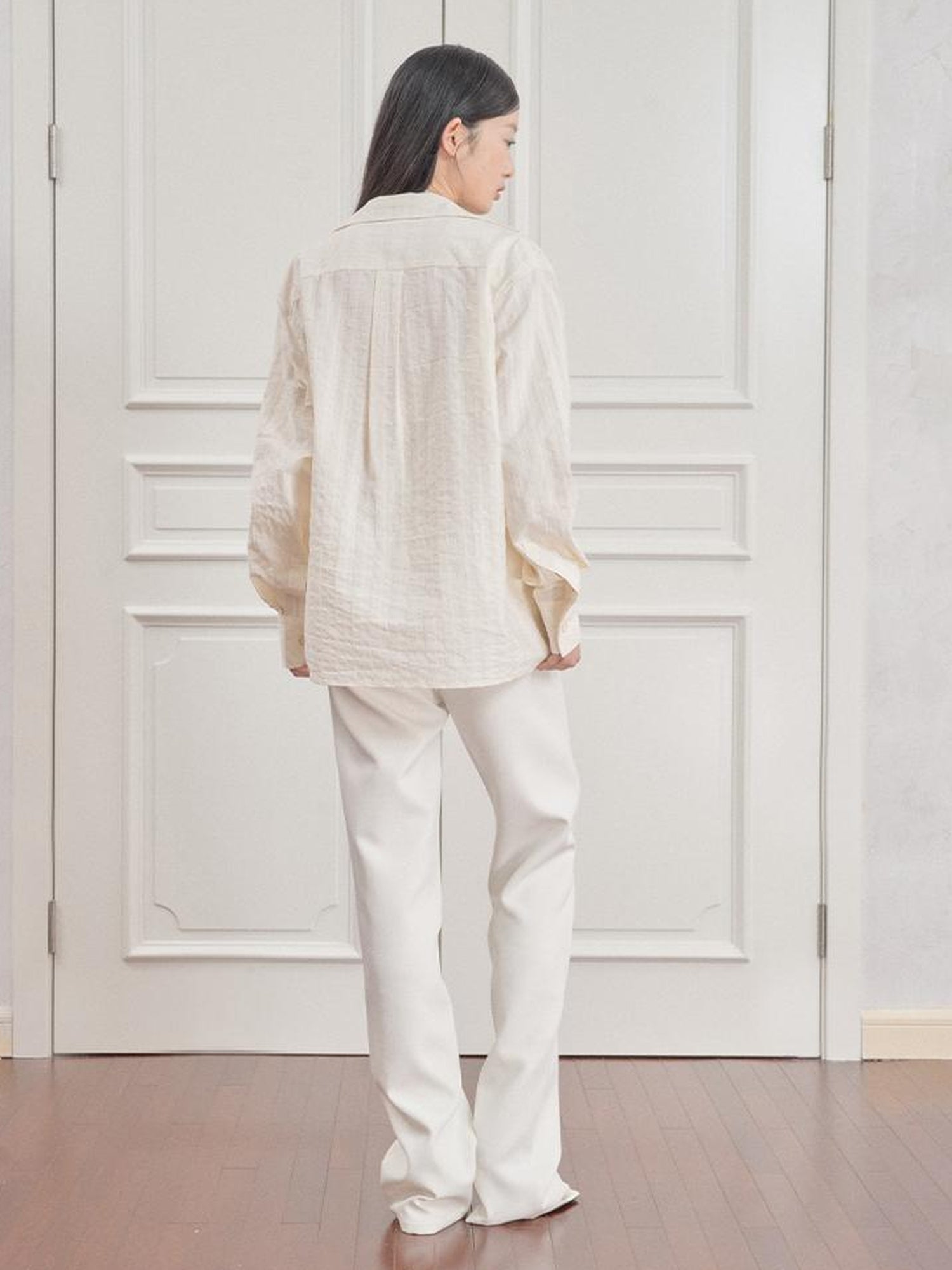 AnnoMundi Pleated Light V Neck Striped Blouse