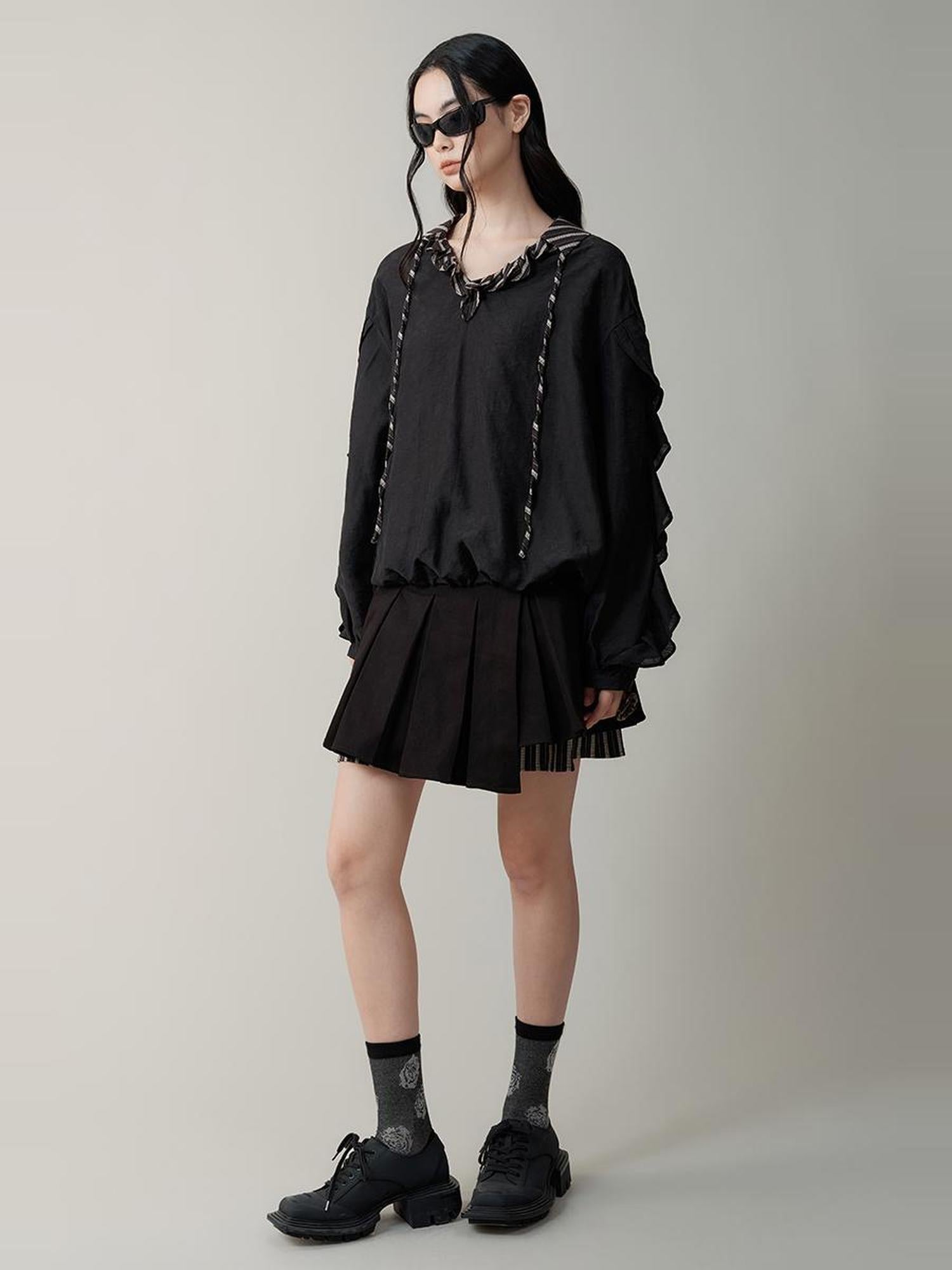 AnnoMundi Pleated Stripe Panel Skirt