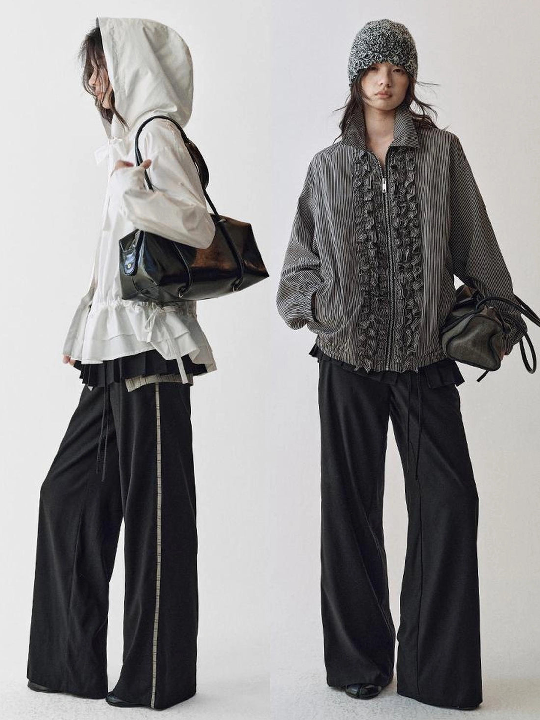 AnnoMundi Pleated Waistband Tied Wide Leg Trousers Pants