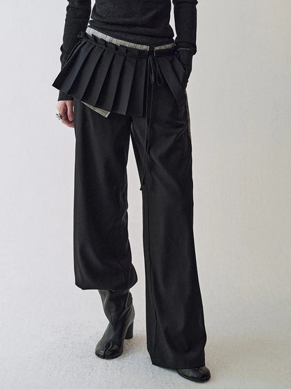 AnnoMundi Pleated Waistband Tied Wide Leg Trousers Pants