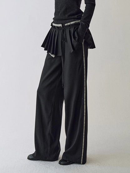 AnnoMundi Pleated Waistband Tied Wide Leg Trousers Pants