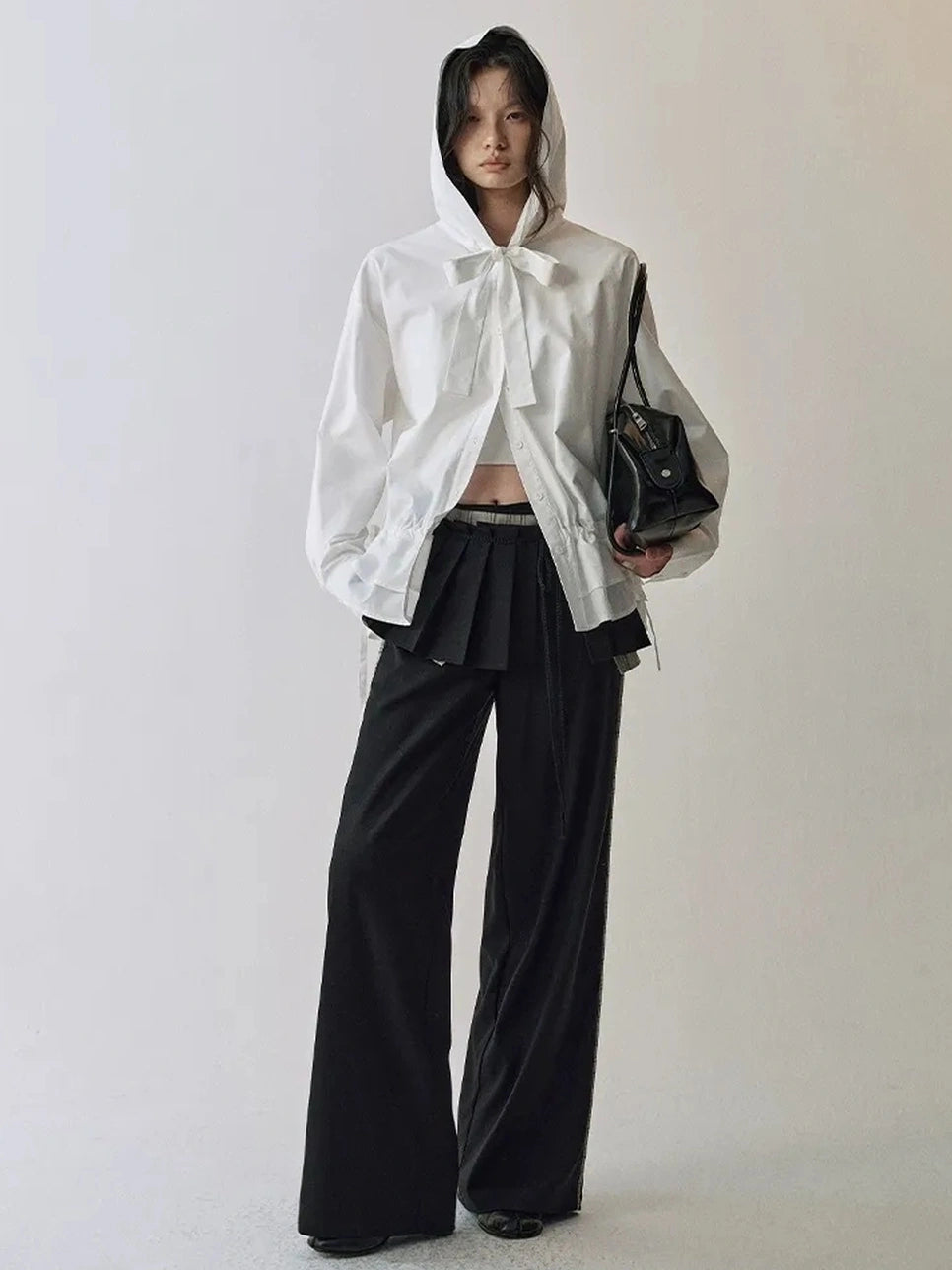 AnnoMundi Pleated Waistband Tied Wide Leg Trousers Pants