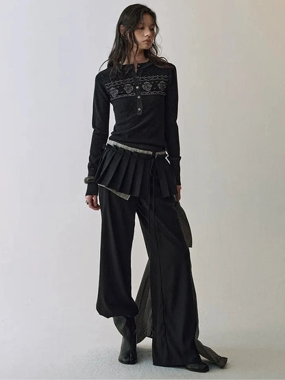 AnnoMundi Pleated Waistband Tied Wide Leg Trousers Pants
