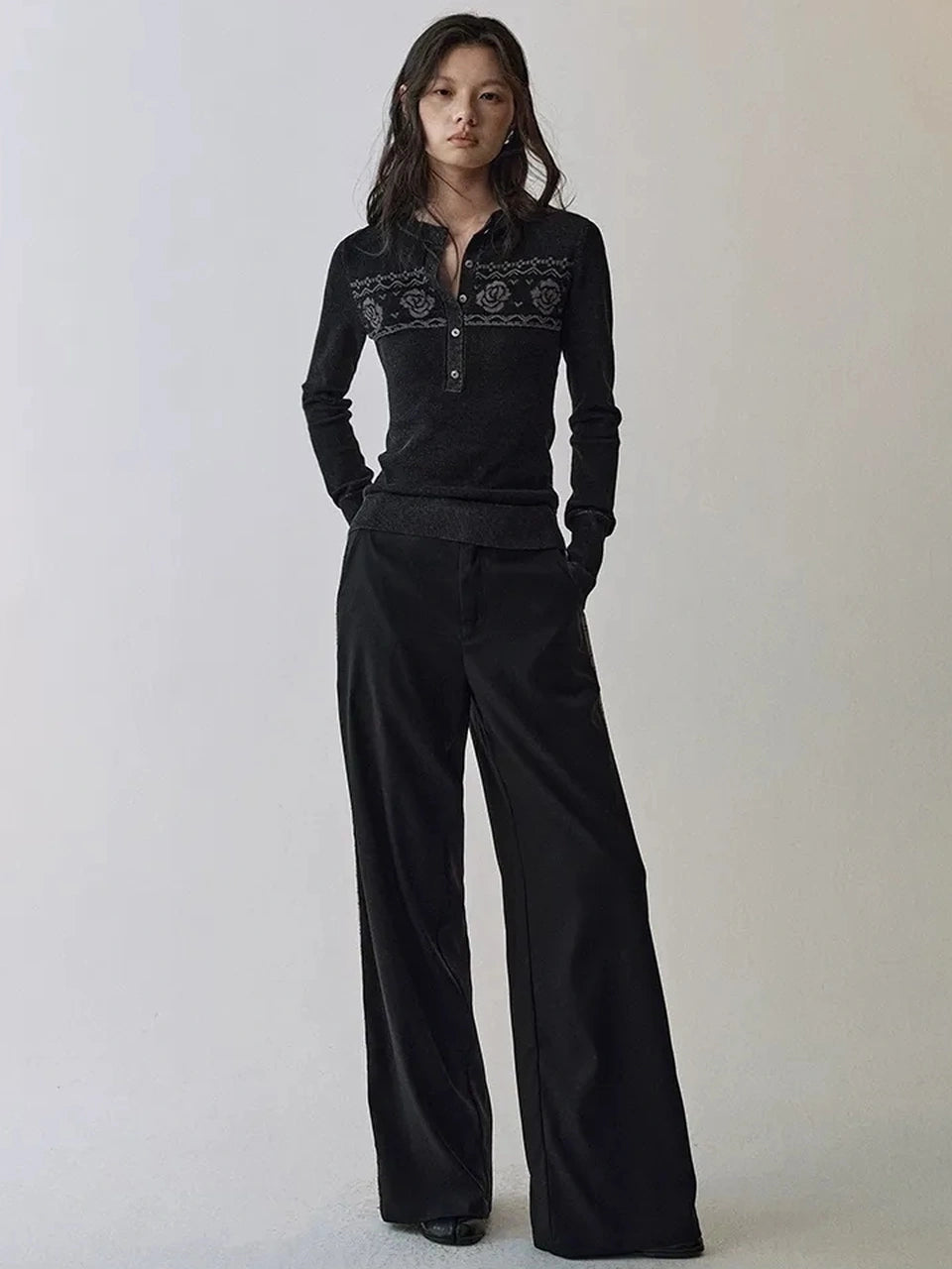 AnnoMundi Pleated Waistband Tied Wide Leg Trousers Pants