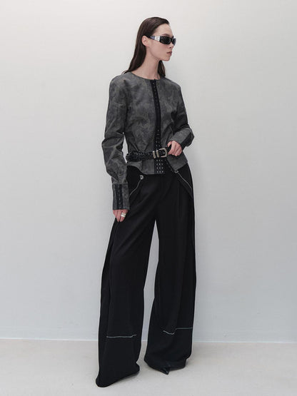 AnnoMundi Pleated Wide Leg Trousers With Adjustable Side Panels