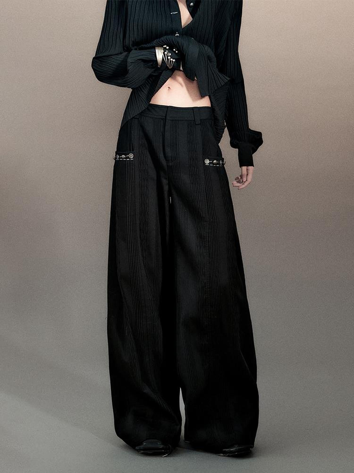 AnnoMundi Pleated Wide Leg Trousers With Willow Leaf Detail