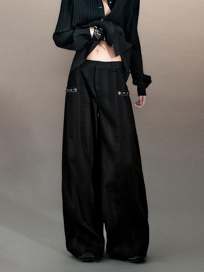AnnoMundi Pleated Wide Leg Trousers With Willow Leaf Detail