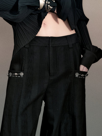 AnnoMundi Pleated Wide Leg Trousers With Willow Leaf Detail