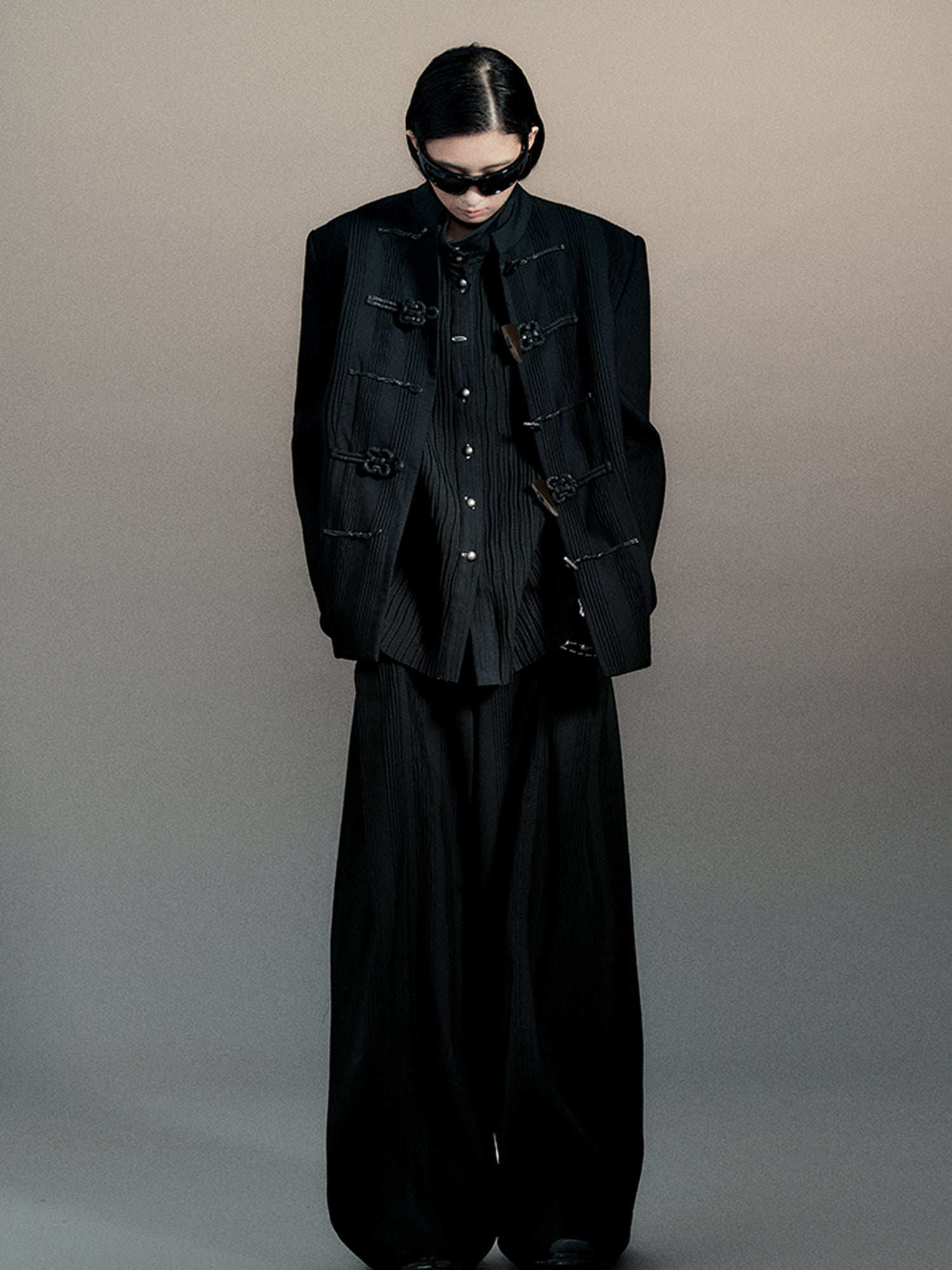 AnnoMundi Pleated Wide Leg Trousers With Willow Leaf Detail