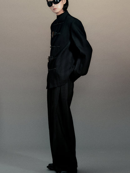 AnnoMundi Pleated Wide Leg Trousers With Willow Leaf Detail