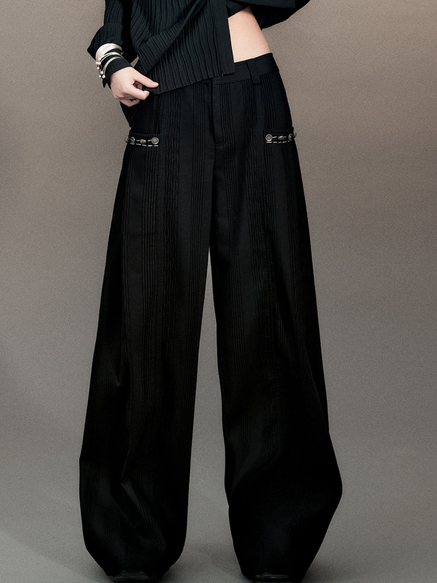 AnnoMundi Pleated Wide Leg Trousers With Willow Leaf Detail