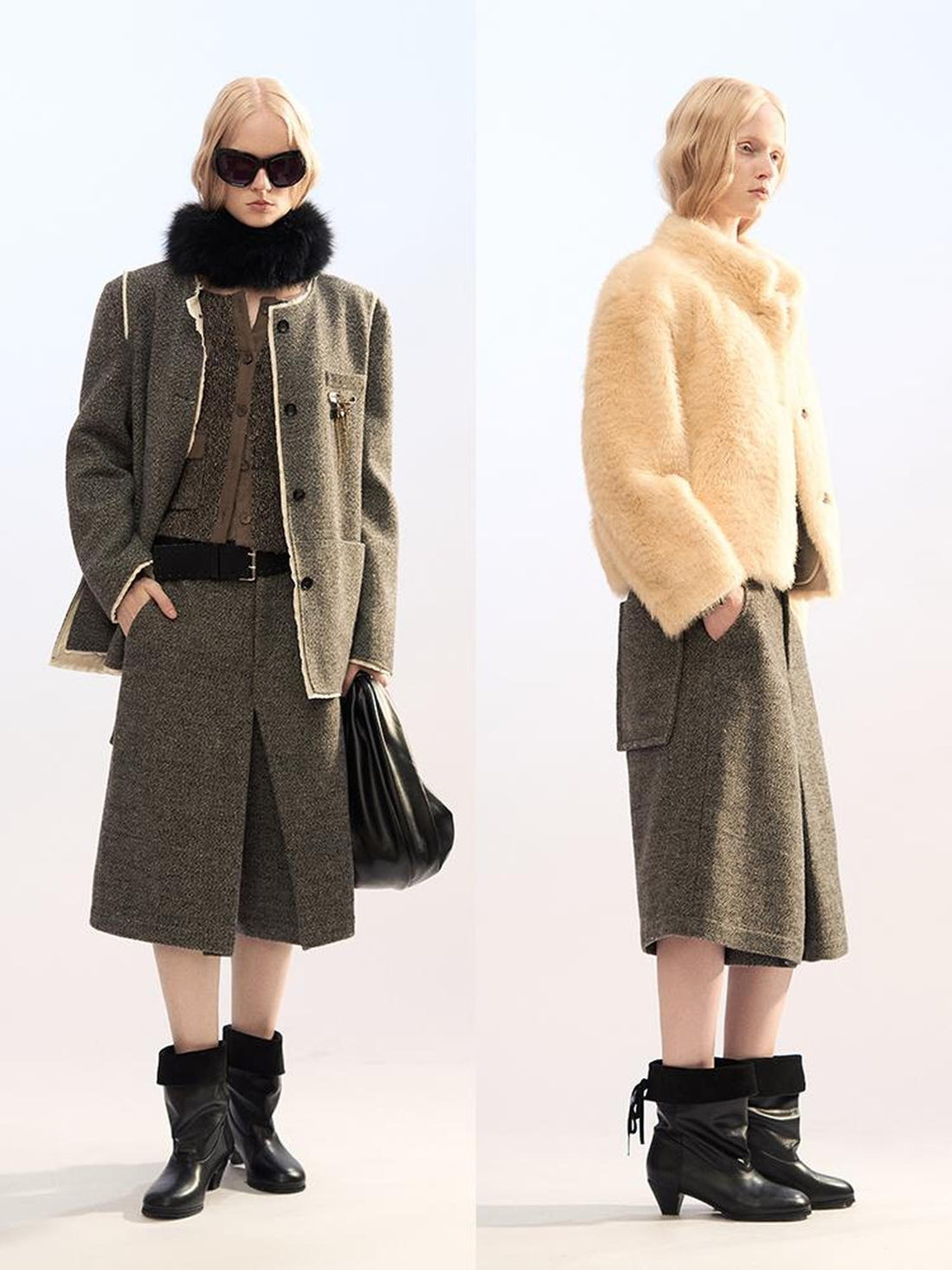 AnnoMundi Pleated Wide Leg Wool Tweed Women&