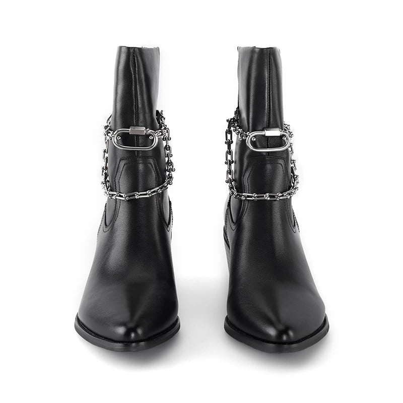 AnnoMundi_Pointed_Toe_Chain_Chelsea_Boots_Matte_Leather_Ankle_Boots_MISSTT