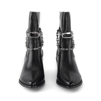 AnnoMundi_Pointed_Toe_Chain_Chelsea_Boots_Matte_Leather_Ankle_Boots_MISSTT