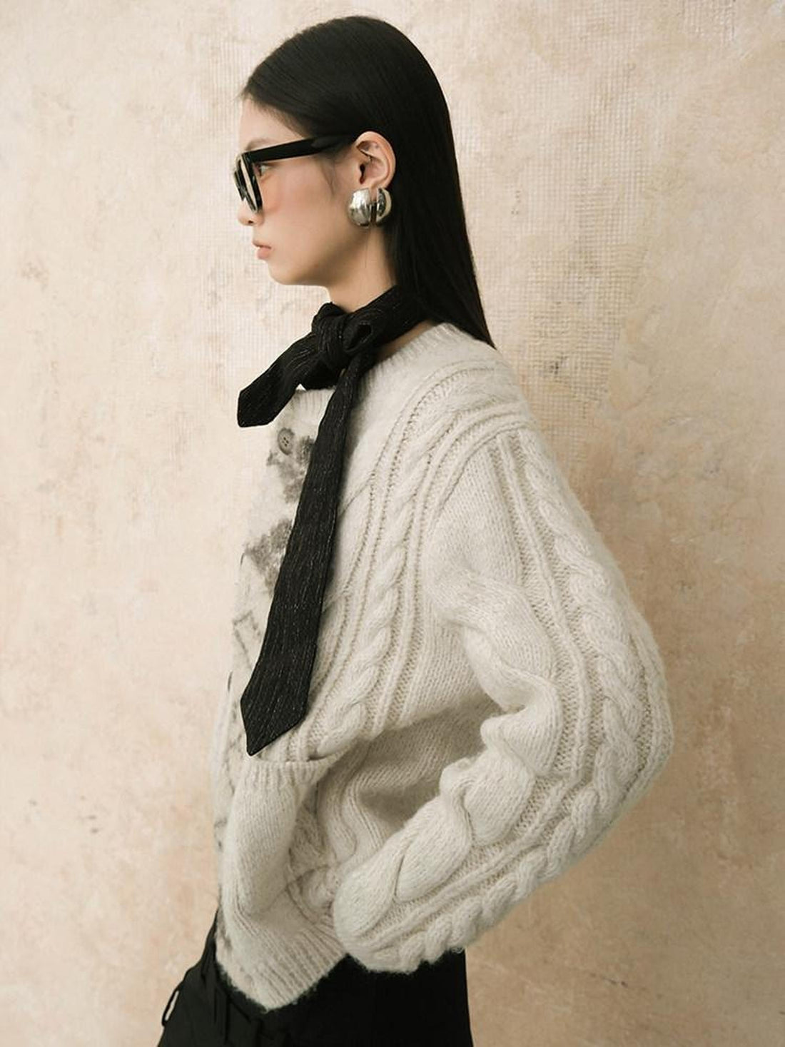 AnnoMundi Recycled Green Fiber Minimalist Relaxed Fit Crew Neck Women Beige Cardigans