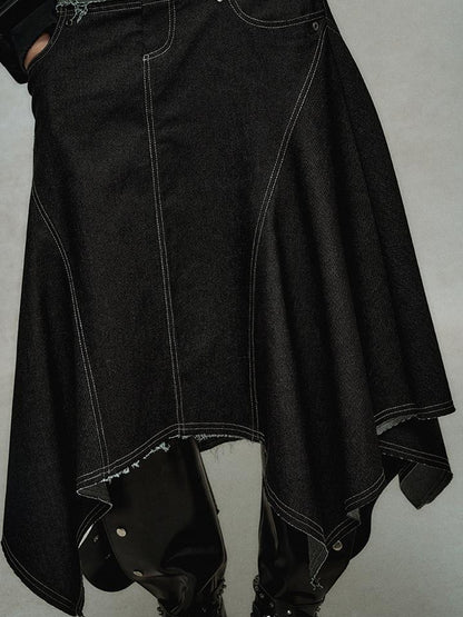 AnnoMundi Relaxed Colorblock Frayed Hem Asymmetrical Skirt