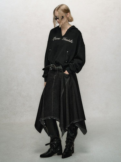 AnnoMundi Relaxed Colorblock Frayed Hem Asymmetrical Skirt