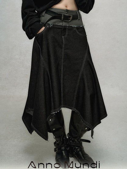 AnnoMundi Relaxed Colorblock Frayed Hem Asymmetrical Skirt