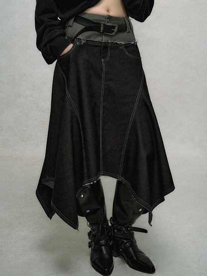 AnnoMundi Relaxed Colorblock Frayed Hem Asymmetrical Skirt