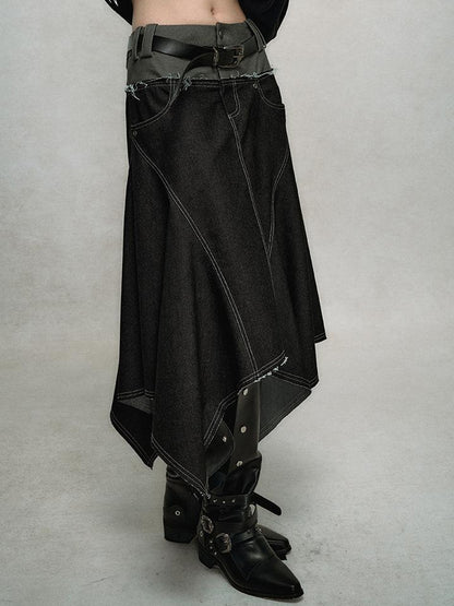 AnnoMundi Relaxed Colorblock Frayed Hem Asymmetrical Skirt