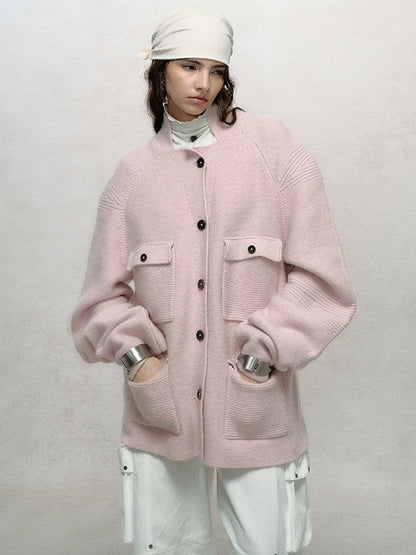 AnnoMundi Relaxed Stand Collar Knit Cardigan Drop Shoulder Loose Fit