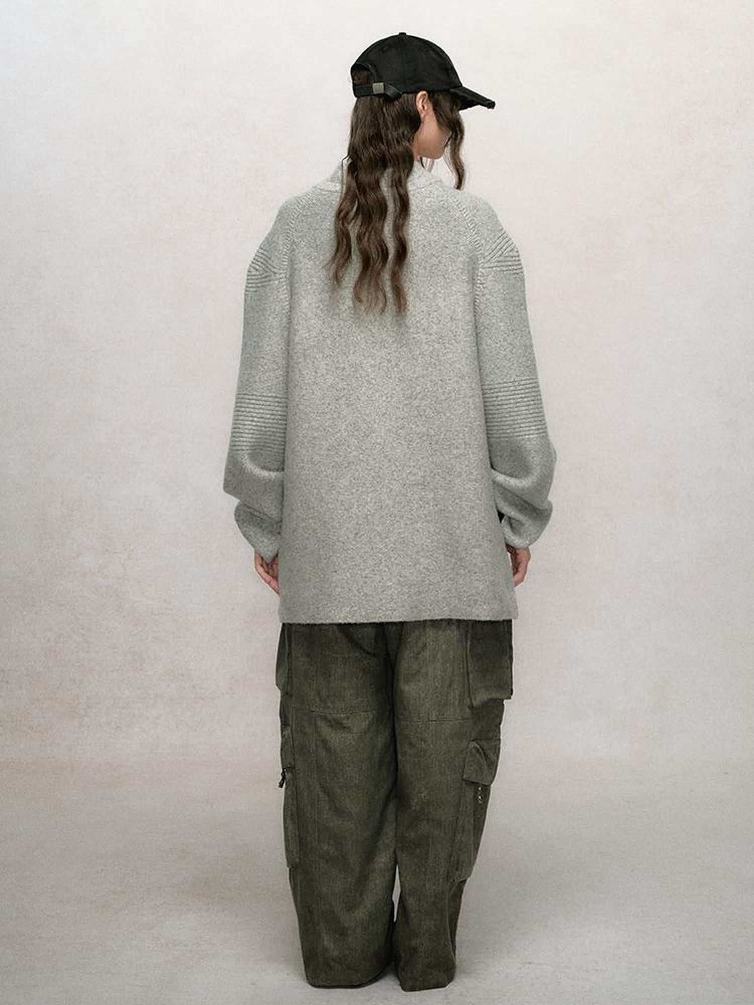 AnnoMundi Relaxed Stand Collar Knit Cardigan Drop Shoulder Loose Fit