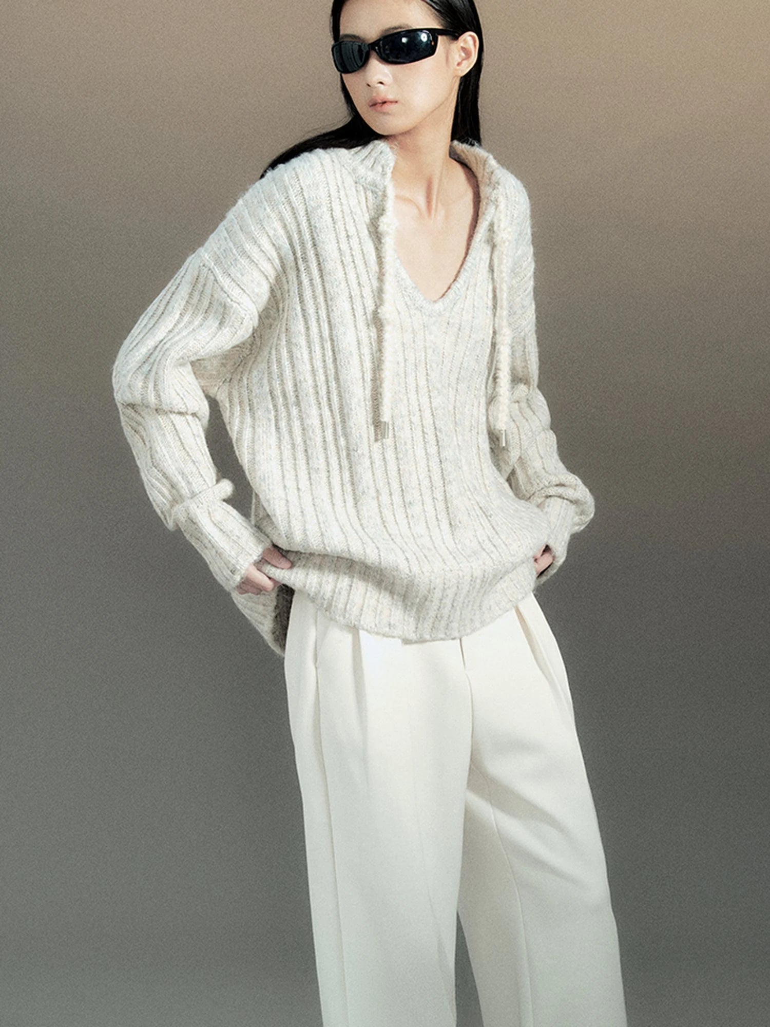 Retro Chinese Stripe Relaxed Fit V-Neck Sweater