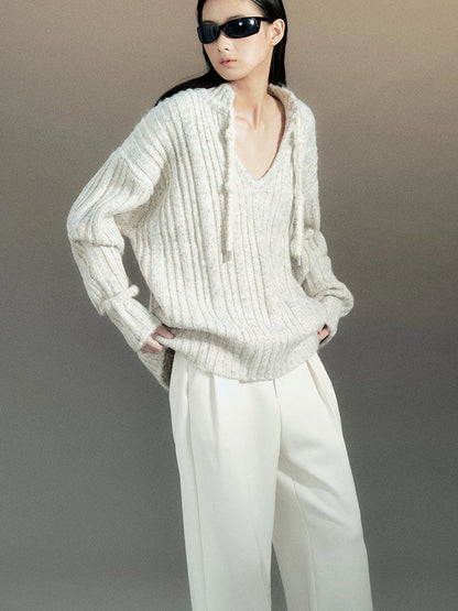 Retro Chinese Stripe Relaxed Fit V-Neck Sweater