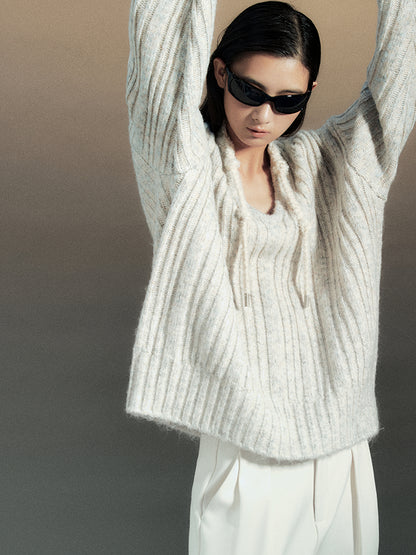 AnnoMundi Retro Chinese Stripe Relaxed Fit V-Neck Sweater