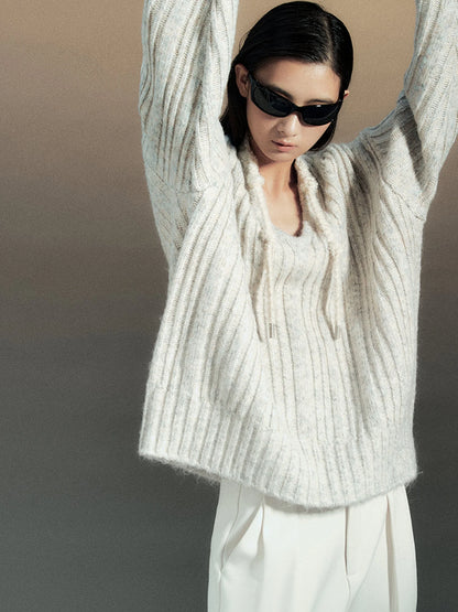 Retro Chinese Stripe Relaxed Fit V-Neck Sweater