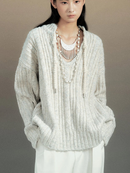 Retro Chinese Stripe Relaxed Fit V-Neck Sweater