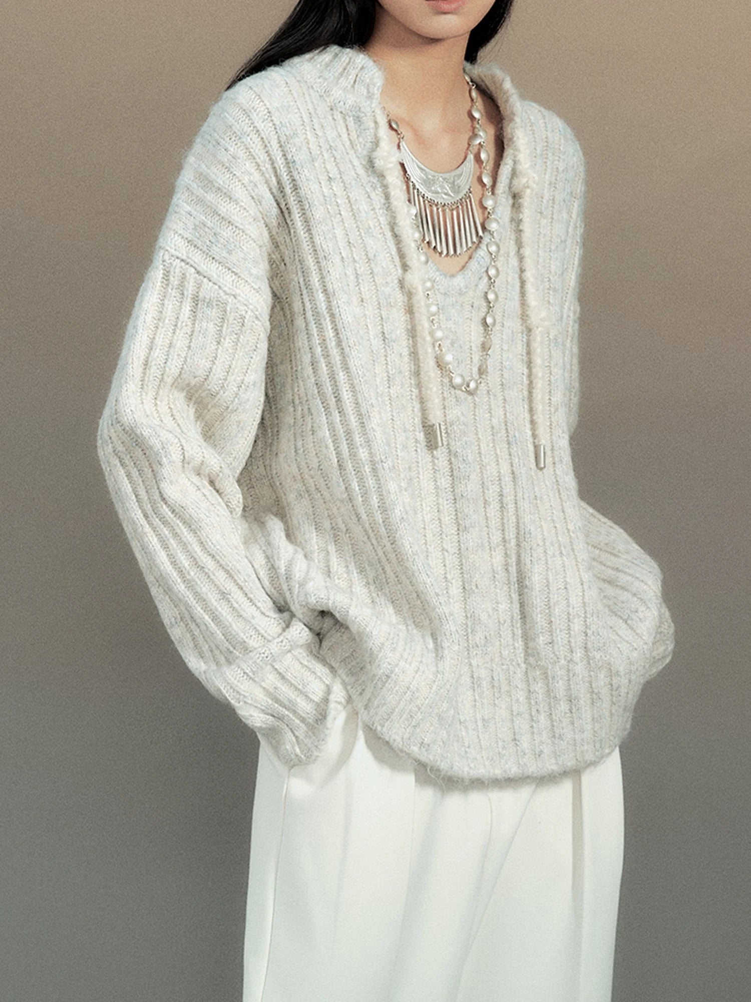 Retro Chinese Stripe Relaxed Fit V-Neck Sweater