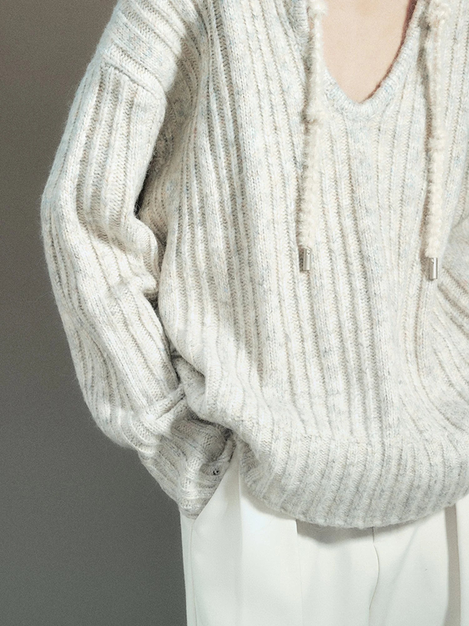 Retro Chinese Stripe Relaxed Fit V-Neck Sweater